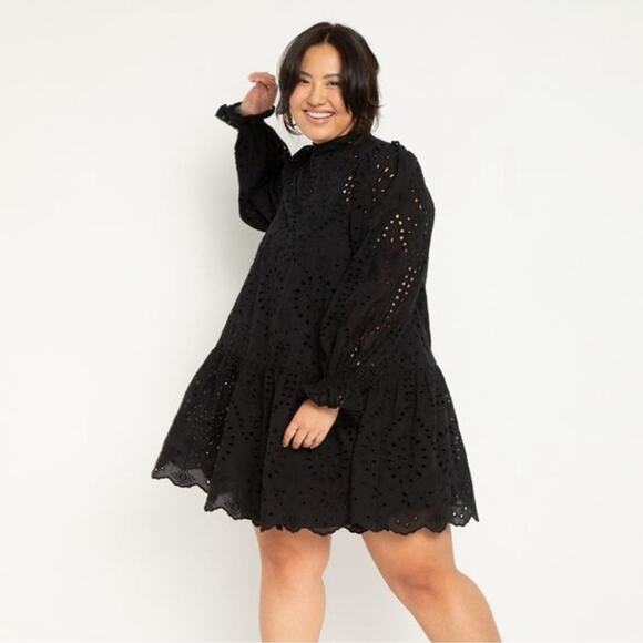 Eloquii Eyelet Easy Mini Dress in Black 14 - Picture 1 of 12